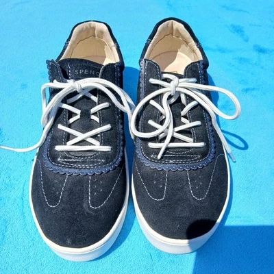 Zapatillas deportivas Spenco Camden para mujer 9,5 negras de gamuza ribete de vieira cómodas con cordones Foto 1 de 4