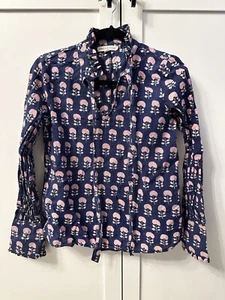 Ophelia & Indigo Bella Blouse Long Sleeve Shirt Navy Hydrangea Block Print XS - Picture 1 of 6