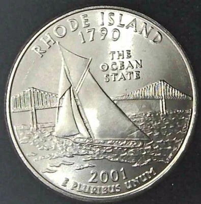 2001-P 25C State Quarter Rhode Island BU CLAD 20uu0228-2 - Image 1 of 2