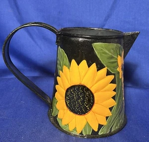 HOSLEY SCULPTURES Hand Painted "Sunflowers" Tin Pitcher for Flower Arrangements - Picture 1 of 5