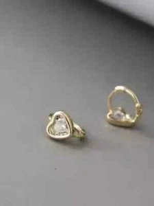 1.00CT Heart Cut Lab Created Diamond Women's Hoop Earring 14K Yellow Gold Plated - Picture 1 of 4