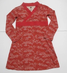 GIRLS TEA COLLECTION DEEP SALMON FLORAL TOWN KIMONO DRESS SIZE 5 - Picture 1 of 3