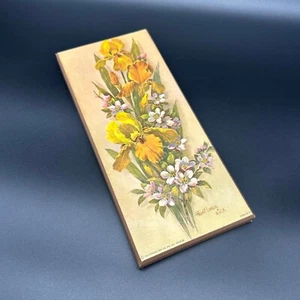 Vintage Floral Wall Hanging Plaque 1966 Donald Art Yellow Iris Flowers Decor - Picture 1 of 9