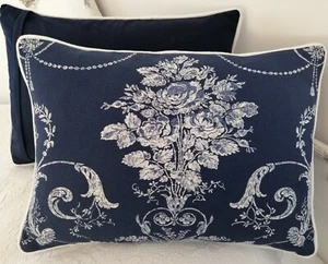 Cushion cover laura ashley Josette midnight 14" X 20" piped white - Picture 1 of 2