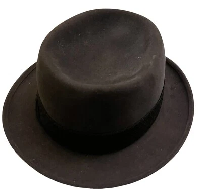 Chapéu de boliche antigo vintage Mallory camurça pele feltro Fedora. Carvão vegetal/preto. - Imagem 1 de 4