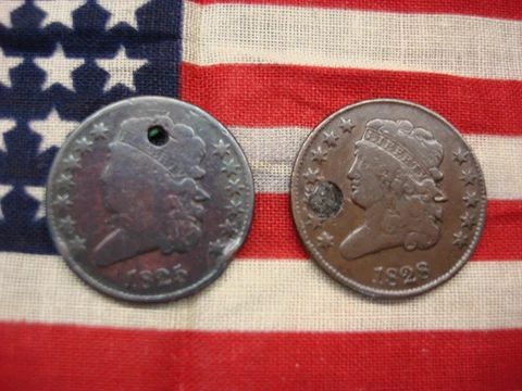 1825 & 1828 UNITED STATES CORONET VARIETY HALF CENTS - HOLED Cover
