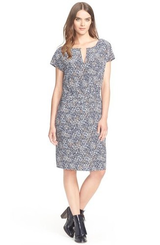 AUTENTICO abito in seta a vita bassa Tory Burch taglia 0 colore blu nuovo con etichetta