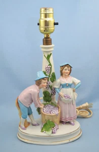 ANTIQUE GERMANY LAMP PORCELAIN BASE BOY GIRL FIGURINE - Picture 1 of 15