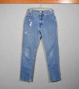 Vintage 90s Tommy Hilfiger Jeans Worn Distressed Straight Leg Jeans Sz 1/30 - Picture 1 of 7