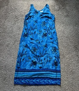 Vintage Worthington Maxi Dress 12 Petite Blue Green Sleeveless Tropical Bohemian - Picture 1 of 6