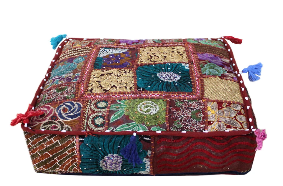 Vintage Style Decor Floor Cushion Mediation Tassels Patchwork Box Cushion Cover - Image 1 of 1