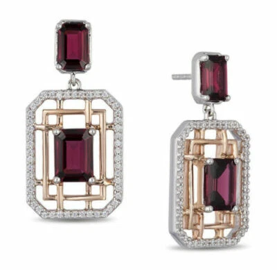 2.06ct Natural Round Diamond 14k White Gold Ruby Anniversary Dangler Earring - Image 1 of 3