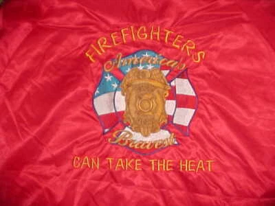 Chaqueta de bombardero XL Firefighter America's Bravest bordada delantera/trasera roja satinada Foto 1 de 4