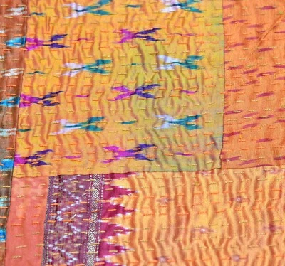 Kantha coverlet Handmade Bed Sheet Queen Bedcover Indian Cotton Throw Bedspread - Image 1 of 4