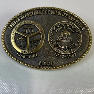 Kansas Wildlife Parks Belt Buckle Fish & Game Merger 1988 #595 of 1000 Vintage - Bild 1 von 3