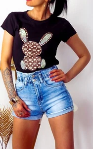 Damen T-Shirt mit kurzen Ärmeln und Aufdruck von Super Qualität Größe S/M - Bild 1 von 4