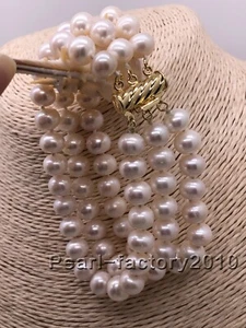 PULSERA PERLA BLANCA DE TRES PLANTAS MAR DEL SUR AAA 9-8MM 7.5-8"" CIERRE ORO 14K - Imagen 1 de 2