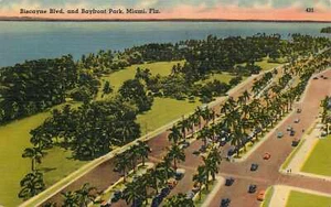 Postkarte Leinen Miami Biscayne blvd Bayfront Park Luftaufnahme unbesendet - Bild 1 von 2