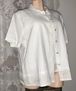 NWT $115 Hot Cotton Marc Ware Top & Shirt 2 Piece Set Embroidery White Linen XL - Picture 1 of 9