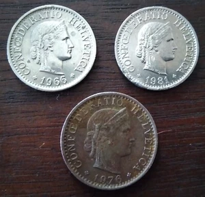 SWITZERLAND, Lot Of 3 coins, 20 Rappen 1976, 10 Rappen 1966 B, 1981 Ungraded - Picture 1 of 2