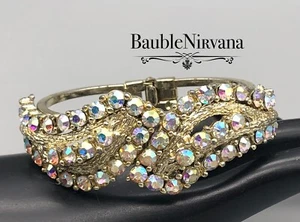 Brazalete Clamper Grueso Juliana Vintage Chapado en Oro AB Estrás Iridiscente - Imagen 1 de 7
