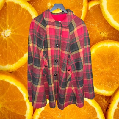 Vintage Baltmanelo Plaid Red, Yellow and Black Cape - Image 1 of 4