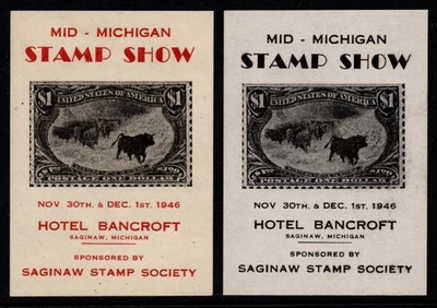 Saginaw Stamp Society - Mid-Michigan Stamp Show - Saginaw MI 1946 - 2 S/S MH - Image 1 of 2