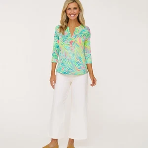 Top Lilly Pulitzer Kayleigh estampado palma talla XS 100% algodón - Imagen 1 de 7