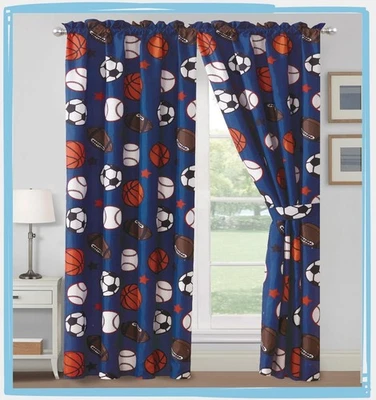 Cortinas deportivas WPM para dormitorio de niños: juego de 4 cortinas azules con panel y... Foto 1 de 4