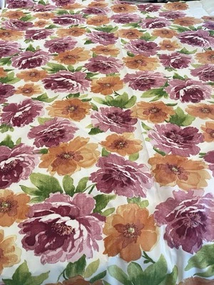 Berkshire Home Floral large flowers 64” x 55” Screen print pink orange green - Image 1 of 4