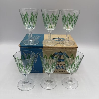 VMC Reims France Harlequin Set Of 6 Diamond Liqueur Glasses New Old Stock NIB - Image 1 of 4