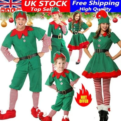 UK Womens Girls Elf Costume Christmas Fancy Dress Xmas Santa Helper Outfits