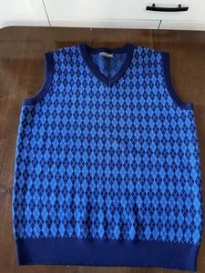 PJ Paul Jones Sweater Vest Mens (XL) Blue Argyle Grandpa Academia Prep Preowned - Picture 1 of 8