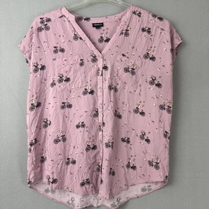 Torrid Button Front Ditsy Bicycle Floral Print Blouse Size 0 Country Cottage - Picture 1 of 8