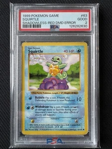 1999 Squirtle Shadlowless RED DIAMOND ERROR PSA 2 Pokemon Base Set #63 - POP 2 - Picture 1 of 2
