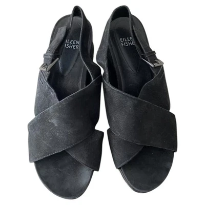 Sandalias para mujer Eileen Fisher 7,5 buenas entrecruzadas negras nobuck de cuero granulado  Foto 1 de 4