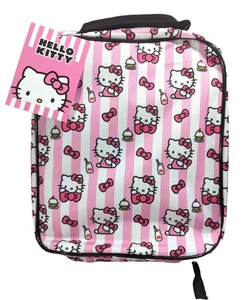 Bolsa de almuerzo Sanrio Hello Kitty bolso escolar aislado rayas rosas arcos cupcakes - Imagen 1 de 7
