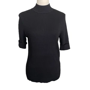 Chico’s Ribbed Black Knit Short Sleeves Mock Neck Layering Top Women Size M NWT - Picture 1 of 7