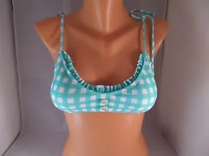 NWT Bikini Lab Turquoise Gingham My Bell Bralette Top Size Large VERY CUTE - Picture 1 of 5