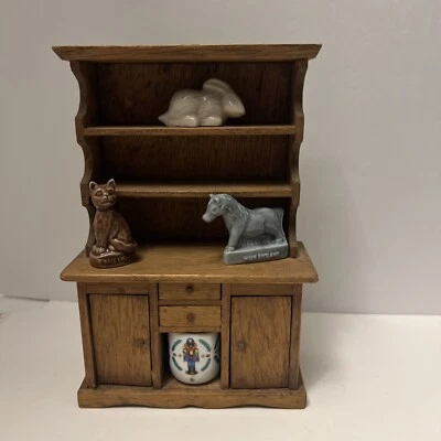 Wooden Hutch Cabinet Dollhouse Miniature Furniture Wade Rabbit, Pony,cat And Pot - Image 1 of 4