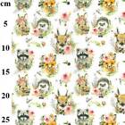 Hedgehog Racoon Rabbit Fox Floral Animals 100% Cotton Poplin Fabric Sewing  FQ