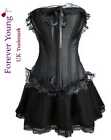 Black Corset Dress Burlesque Moulin Rouge Hen Party Outfit Boned Top + Skirt UK