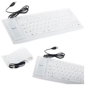 Clavier Silicone étanche Blanc USB Qwerty pour PC Ordinateur PS4 Universel - Photo 1/3