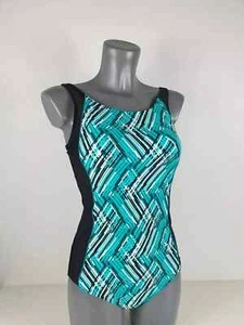 JD Williams Beach to Beach Swimwear UK 12 EU40 One Piece Swimsuit Black Green - Picture 1 of 3