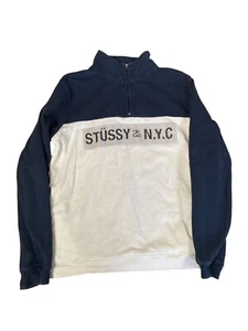 Stussy NYC Jumper Mens Medium Fleece 1/4 Zip-Up High Neck Embroidered Logo - Picture 1 of 10