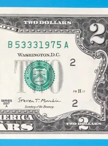 B 5333 1975 A : TRAILING YEAR 1975 $2 Two Dollar Bill Serial Number - Picture 1 of 3