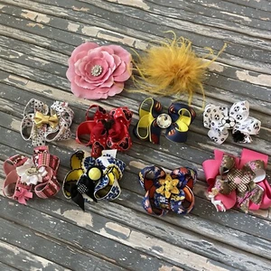 TaylorMade Custom Boutique Hair Bow Soccer Rose Pink Flower Clip Lot Of 10 New - Picture 1 of 2