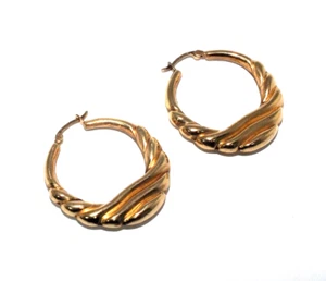 Ladies/womens nicely crafted 9ct yellow gold creole style hoop earrings - Picture 1 of 8