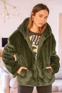 Lulus Deluxe Diva olivgrüne Jacke mit Kunstfellkapuze XS neu mit Etikett $ 72 - Bild 1 von 8