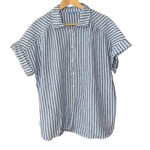 Draper James RSVP Leinenmischung gestreift Knopfleiste Shirt Top blau weiß Medium - Bild 1 von 5
